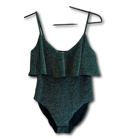 Zara Tops - Zara Green Knit Sparkle Ruffle Tank Top Bodysuit Woman’s Small